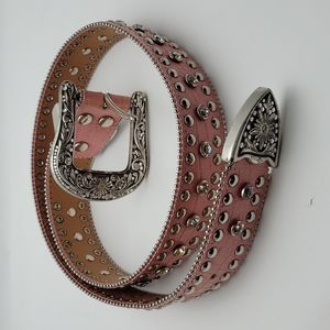 Nocona belt co pink genuine leather studded rhinestone belt size medium